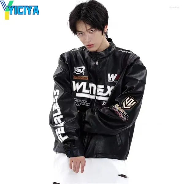 Damenjacken YICIYA Lederjacke Unisex Mäntel Schwarz Design Bomber 2024 Koreanische Mode Winter Motorrad Oberbekleidung Outfits Tops