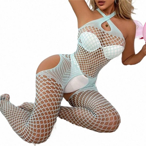 2023 New Hot Lingerie Erótica Dres Sexy Malha Fishnet Babydoll Mulheres Sexy Sheer Bodysuit Lingerie Erótica Corpo Meias Plus Size c1Mz #