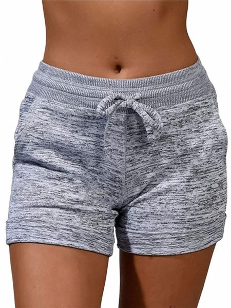 Womens Solide elastische Taille Shorts Plus Größe übergroße Damen Sommer Yoga Gym Fitn Jogging Hot Pants Jogginghose Kleidung Y6Lt #