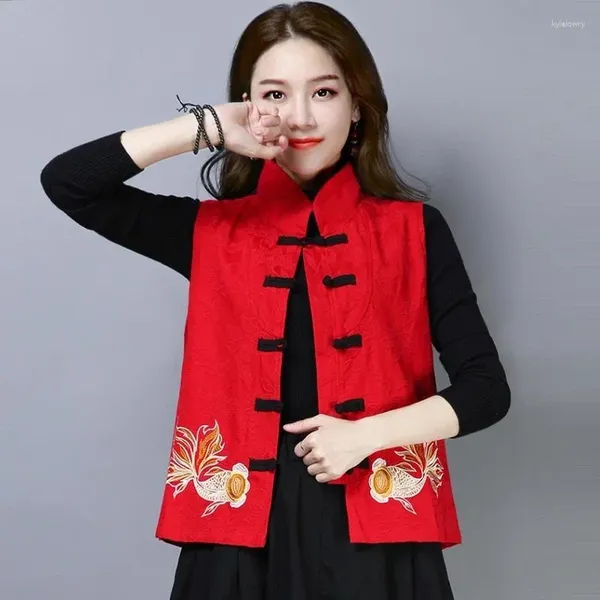 Ethnische Kleidung Baumwolle Leinen Harajuku Gilet Stickerei Frauen Ärmellose Tops Traditionelle Weste Chinesischen Stil Weste Tang-anzug Z542