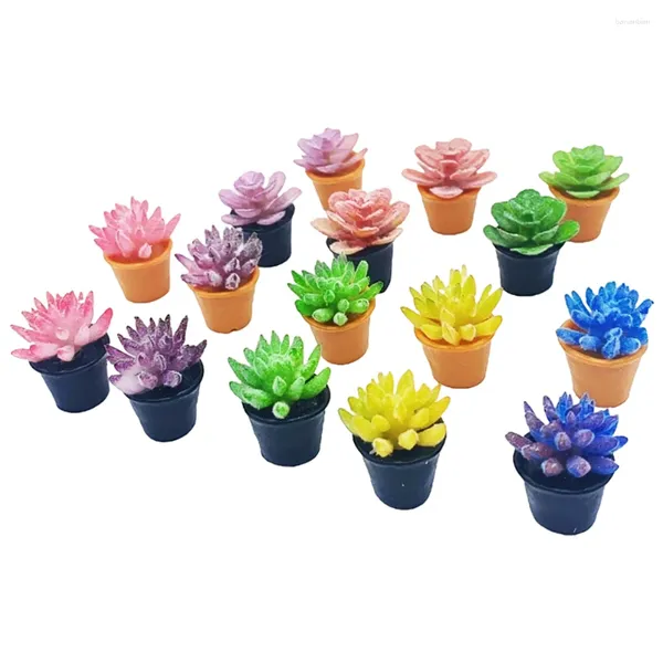 Dekoratif Çiçekler 16 PCS Minyatür Succulents Dekorasyonlar Çocuk Oyuncaklar Yapay Bitkiler Model Bonsai Ev Aksesuarları Reçine Çocuk Modelleri