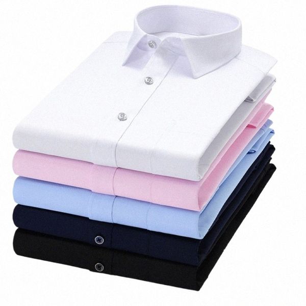 Busin masculino casual manga lg slim fit cor sólida camisa social masculina preto azul branco roxo rosa o0YE #