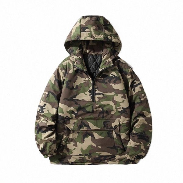 Yasuguoji Casual Camoue Giacca invernale da uomo spessa calda cappotto maschile Camo con cappuccio Cott antivento Parka militare Mens soprabito D5gN #