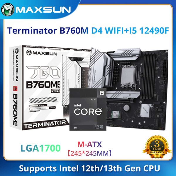 Комплект игровой материнской платы MAXSUN Terminator B760M D4, материнская плата Wi-Fi с процессором Intel i5 12490F LGA1700 SATA3.0 PCIe4.0 для настольного ПК