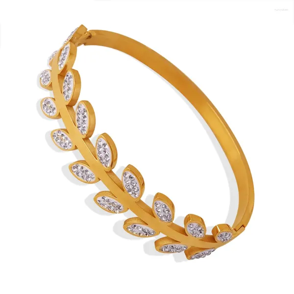 Pulseira de aço inoxidável banhado a ouro para mulheres luxo trigo orelha-em forma de cristal designer jóias casal presente