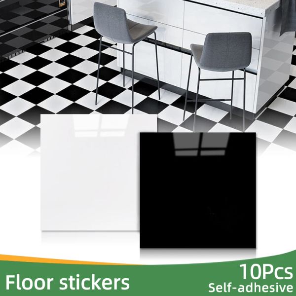 Adesivi 10pc di imitazione in PVC Adesivi per pavimenti in marmo Adesivi per parete autoadesivi Decorazioni per interni impermeabili 30*30 cm Black/Bianco