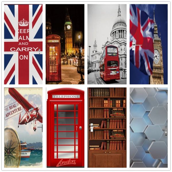Наклейки 3D обои, наклейка на дверь, Великобритания, Биг Бен, национальный флаг, наклейки на стену, самоклеящиеся виниловые наклейки на лондонскую платформу, декор межкомнатных дверей