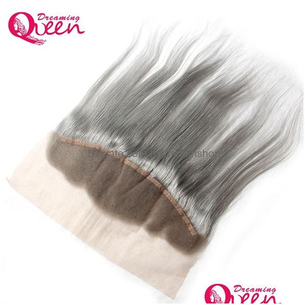 Fechamento de cabelo cor cinza renda reta frontal ombre brasileiro virgem humano cinza 13x4 orelha para com produtos de entrega de gota de bebê remy dhkju