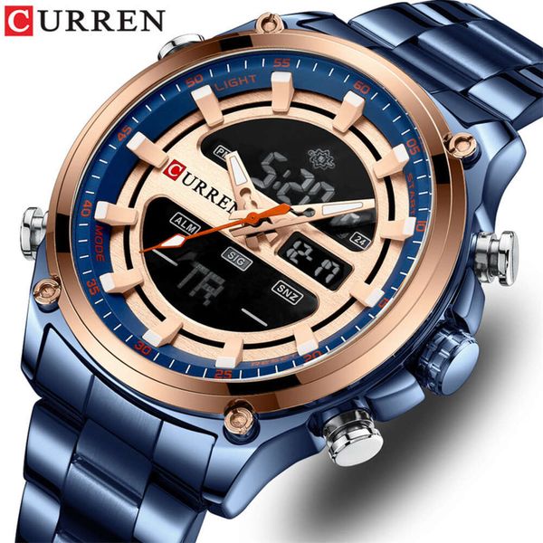 Curren/karien 8404 orologio da uomo con cinturino in acciaio da lavoro, doppio movimento, orario di lavoro indipendente