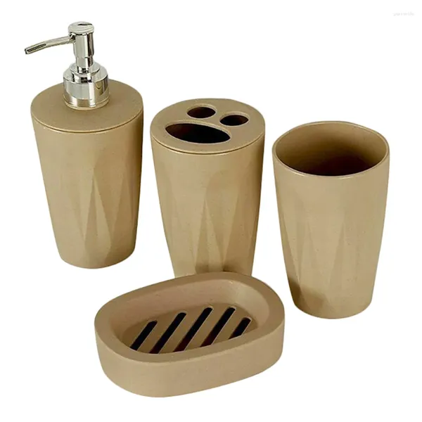 Dispenser di sapone liquido 4 pezzi/set Accessori per costume da bagno Include bottiglia di lozione Tazza portaspazzolino Piatto Paglia di grano Bagno A