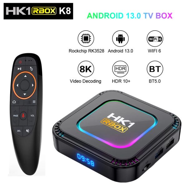 Android TV Box HK1 RBOX K8 Android 13.0 RK3528 4GB RAM 128GB 64GB ROM Supporto Wifi6 BT5.0 8K Video Set Top TVBox