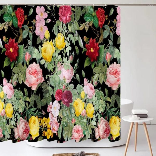 Tende da doccia Bellissimi fiori colorati Tenda da bagno Fiore floreale Decorazione per vasca da bagno in tessuto poliestere impermeabile con ganci