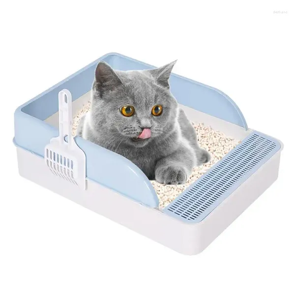 Caixa de areia para gatos, bandeja semi-fechada para viagem, para gatinhos e gatos idosos, parte superior aberta
