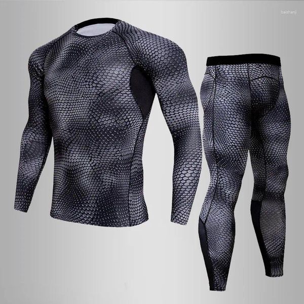 Roupa térmica masculina MMA3D Conjunto impresso Men Camisa de compressão de manga longa T Mens fitness fisicultura da pele