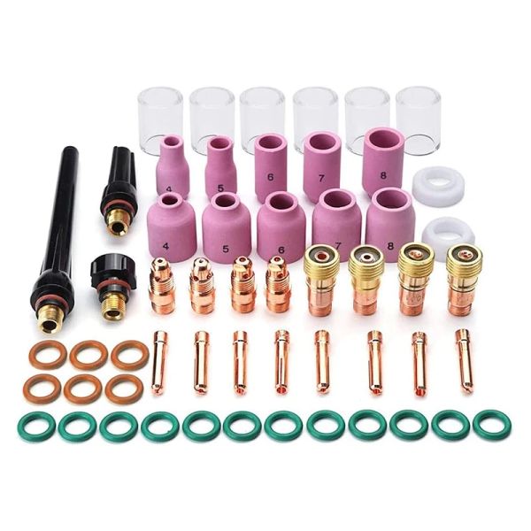 Lastoortsen 55pcs Tig Kaynak Torçu Aksesuarları Kit Alümina Nozul Stubby Gaz Lens TIG WP17/18/26 için 10 Kupa Kiti