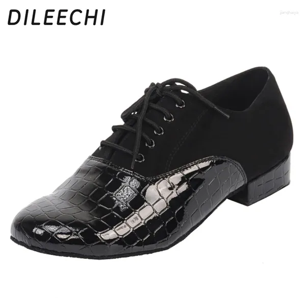 Sapatos de dança Dileechi Men's Crocodile Print Pu Latin Latin Modern Adult Ball Room dança Sapato de Festa da Amizade Quadrado