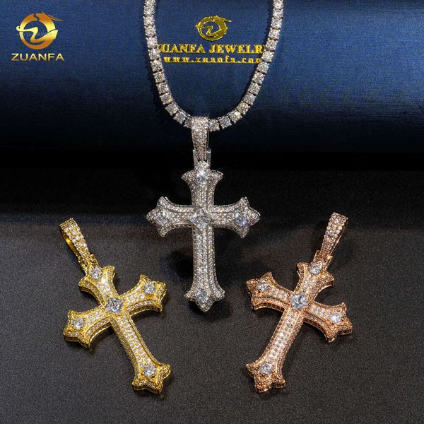 Fabrikpreis FL Moissanit Kreuz Anhänger Sterling Silber Feiner Schmuck Anhänger Charms