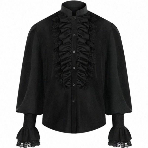 Erkekler Korsan Gömlek Vampir Rönesans Victoria Steampunk Gotik Fırlatılmış Ortaçağ Halen Cosplay Costume Giyim Kemezleri Tops 16ov#