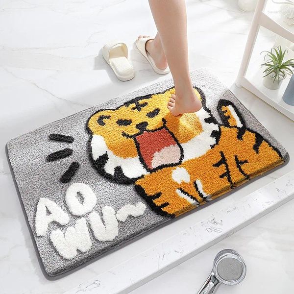 Tappetini da bagno Tappetino tigre dei cartoni animati Tappetino da bagno floccato in microfibra addensato Tappeto antiscivolo Assorbente Porta della doccia della toilette