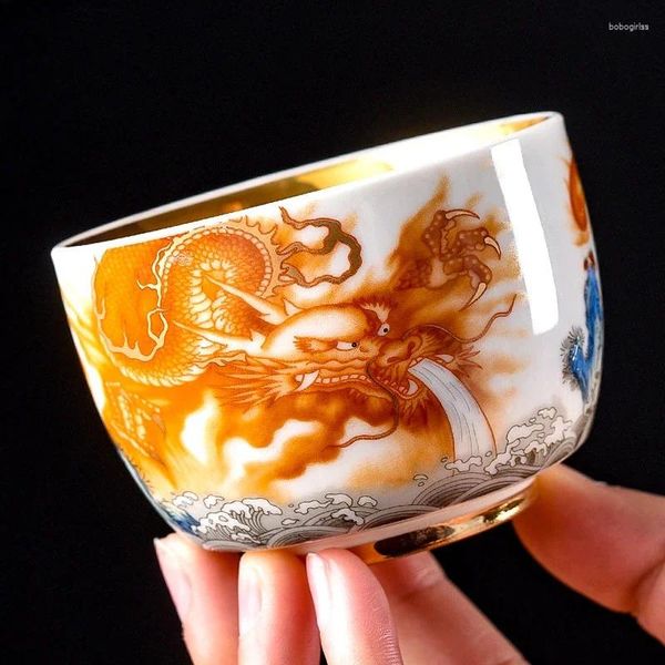 Чашки-блюдца, позолоченный дракон и чашка Феникса, цвет эмали, креативный бытовой керамический чайный набор кунг-фу, одиночные сувениры