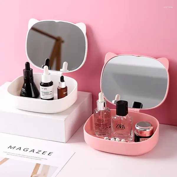 Aufbewahrungsboxen Ins Wind Schminktisch Spiegel Falten Mädchen Make-up mit Box Kawaii Student Schlafsaal Desktop Home Klein