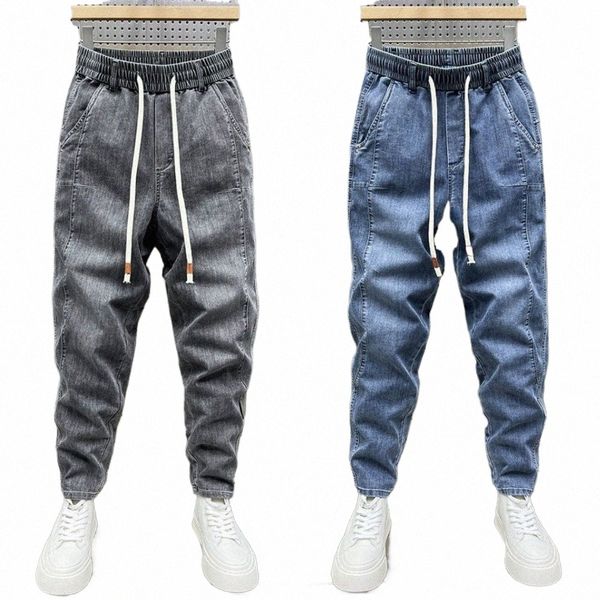 Sommer Koreanische Luxus Kleidung Hellblau Jugend Männer Hellblaue Jeans Elastische Taille Casual Denim JEANS Slim Fit Geerntete Hosen h8gj #