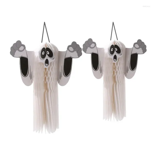 Decorazione del partito 1pc 3D Bianco Orribile Carta Appesa Fantasma Pieghevole Divertimento Sindone Porta Corridoio Gancio Puntelli di Halloween Decorazioni Forniture