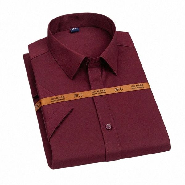 camicia da uomo a maniche corte in tinta unita di lusso leggero Busin abbigliamento formale casual usura facile da pulire sociale di alta qualità W4jL #