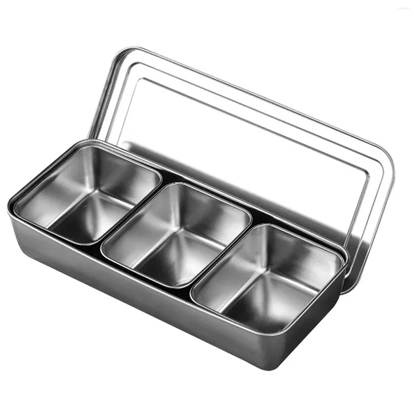 Louça 3 slots tempero caixa conjunto de aço inoxidável adequado recipiente de armazenamento de cozinha foodbox microondas