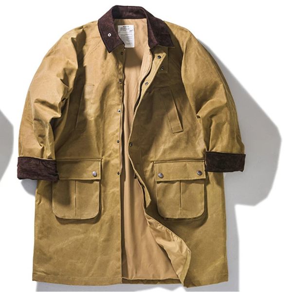 Personalizzato Primavera Autunno Outdoor Vintage Safari Abbigliamento Cera olio Trench Coat Impermeabile Giacca a vento militare Rider Biker uomo Giacche 240308