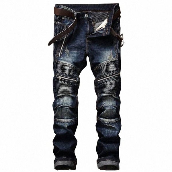 2022 nuovi jeans da uomo europeo americano sottile cerniera per il tempo libero Cott pantaloni da uomo a tubo dritto vendita calda 591C #