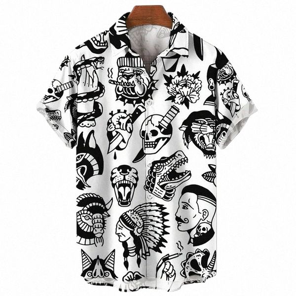 Camisas havaianas para homens, tema de humanidades, manga curta de grandes dimensões, vitalidade juvenil, roupas de férias, gola virada para baixo, blusa E57T #