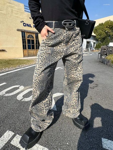 Männer Jeans SYUHGFA Leopardenmuster Gerade Amerikanischer Stil Farbverlauf Männliche Jeans mit weitem Bein Retro 2024 Frühling