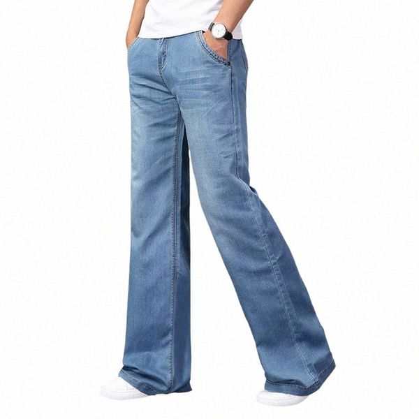 fi Jeans svasati da uomo con taglio a stivaletto Pantaloni a gamba larga Pantaloni larghi di grandi dimensioni Pantaloni classici in denim blu M8AY #