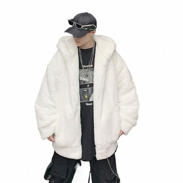 2023 autunno uomo cappotto di pelliccia bianco uomo addensato caldo cappotti di lana di agnello inverno pelliccia sintetica giacca tinta unita uomo casual agnello parka K2j2 #