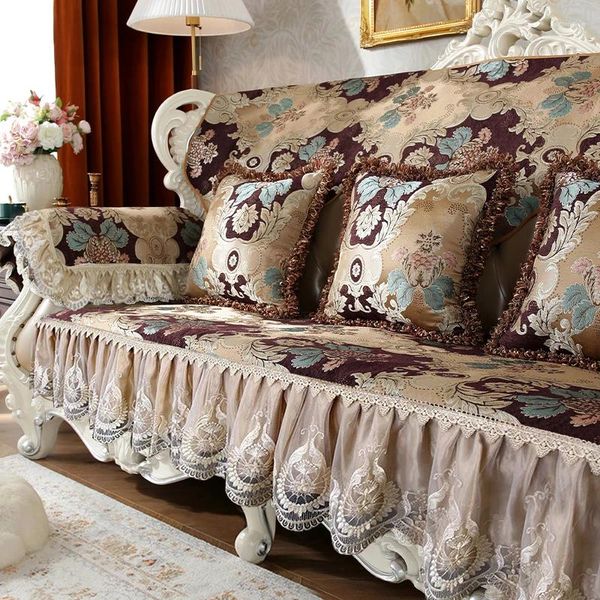 Cadeira cobre europeu laço borda sofá capa jacquard chenille tecido sofá almofada casa sala de estar antiderrapante quatro estações universal