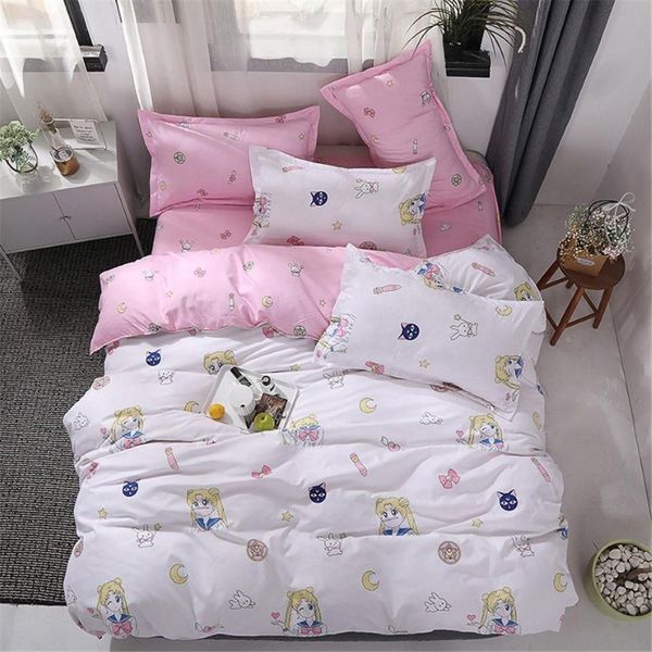 Sailor moon capas de cama lençóis planos conjuntos anime rosa coração azul fundo meninas dinossauro colcha conjunto home239f