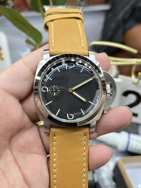 2024 QC 47mm grande pulso masculino relógio mecânico movimento de corda manual à prova d'água cristal de safira de alta qualidade pulseira de couro genuíno p1950 relógio de pulso