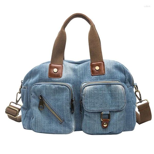 Borse da scuola 2024 Borsa tote casual firmata Borse in denim azzurro Jeans femminili Spalla di qualità con cinghie lunghe