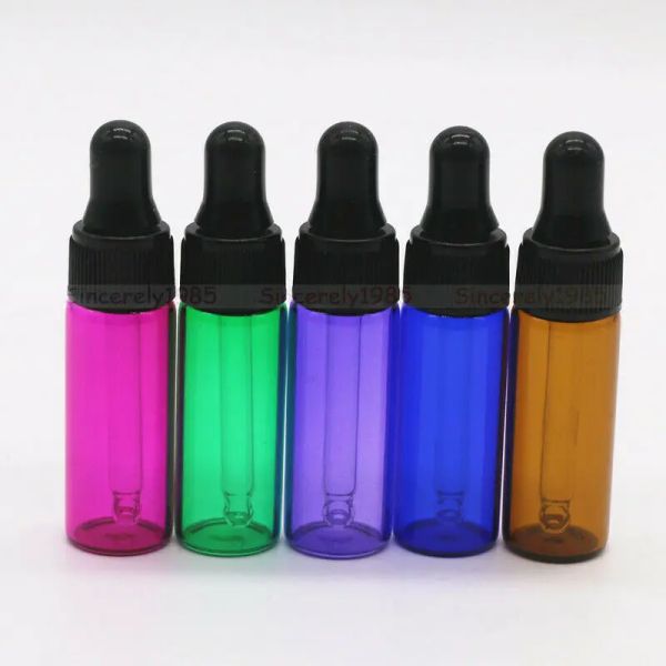 Lastoortsen 100x 1 ml 2 ml 3 ml 5 ml Mix 5 colori Flacone contagocce in vetro per oli essenziali Fiale campione portatili ricaricabili per oli essenziali