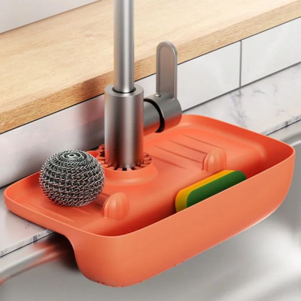 Tappetino in silicone per rack per rubinetto della cucina, lavello, paraspruzzi, paraspruzzi, protezione da bancone, protezione per sapone da bagno, scolapiatti