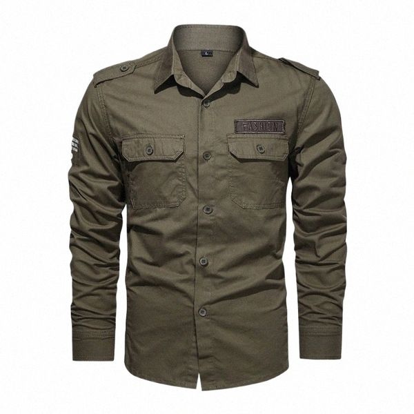 Cott Hemd Männer Casual Solide Lg Hülse Blusen Hohe Qualität Militar Oberhemd Marke Kleidung Schwarz Cargo Shirts für Männer 6XL u191 #