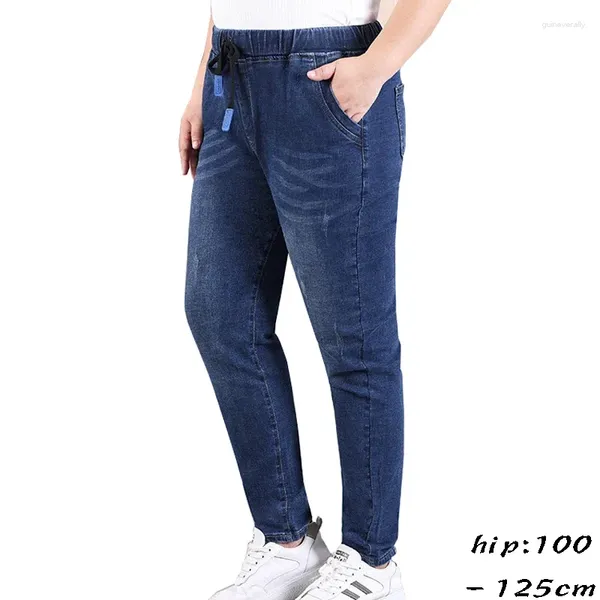 Damen-Jeans, hochwertig, für Damen, Übergröße, Stretch-Stoff, zerrissen, waschbar, elastische Taille, Baumwoll-Denim, Freizeithose – Blau Schwarz