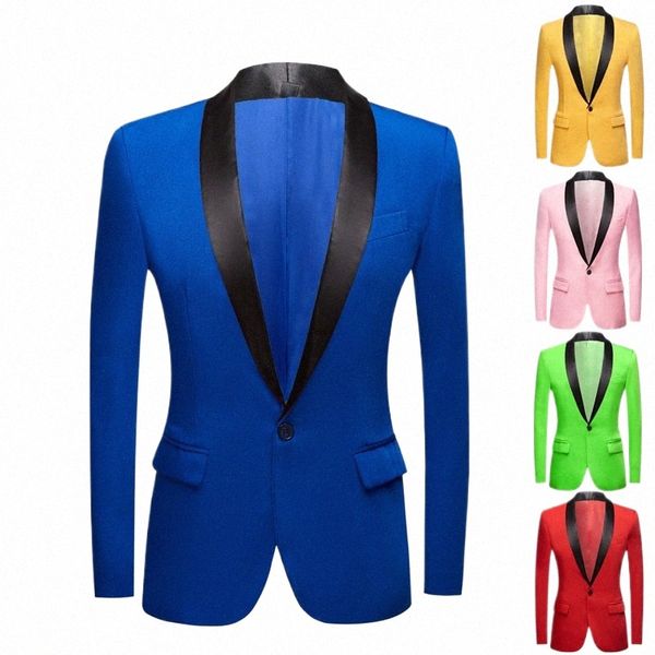 Neue gelbe Rosa Blau Rot Apfelgrün Bunte Hochzeit Prom Bräutigam Smoking Herrenanzug Jacke Bühne Sängerin Prom Slim Fit Blazer j1Qy #