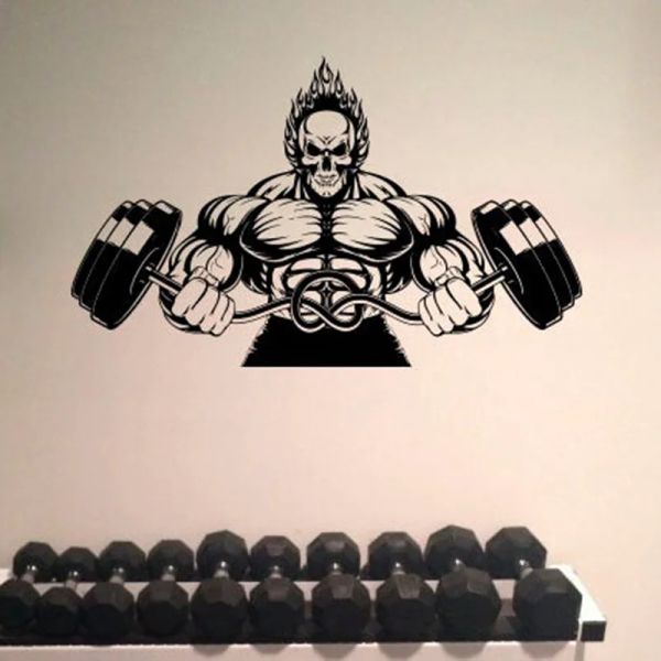 Aufkleber Gym Wandaufkleber Bodybuilder Vinylwandbild Sport Sportlich Wandaufkleber Jungen Teenagerzimmer Sportliche Dekorationen Langhantel-Dekor G552