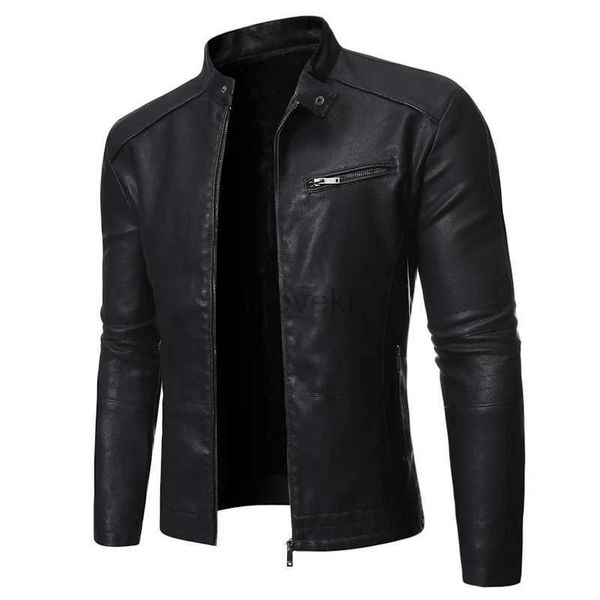 Giacca da uomo in pelle finta pelle da uomo Giacca in pelle nera Colletto alla coreana Maniche lunghe Primavera Autunno Tendenza moda Giacca da motociclista casual slim fit coreana 240330