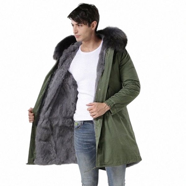 mhnkro Marca Cinza Enorme Collar Inverno Nova Chegada Pele De Coelho Forrado Lg Comprimento Solto Cor Sólida Peles Parka U7fK #