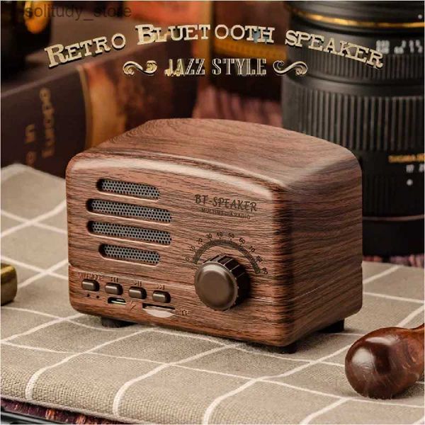 Alto-falantes portáteis BT01 Retro Bluetooth 5.0 Speaker Madeira Vintage Forte Bass Booster Volume Box com Rádio FM Q240328