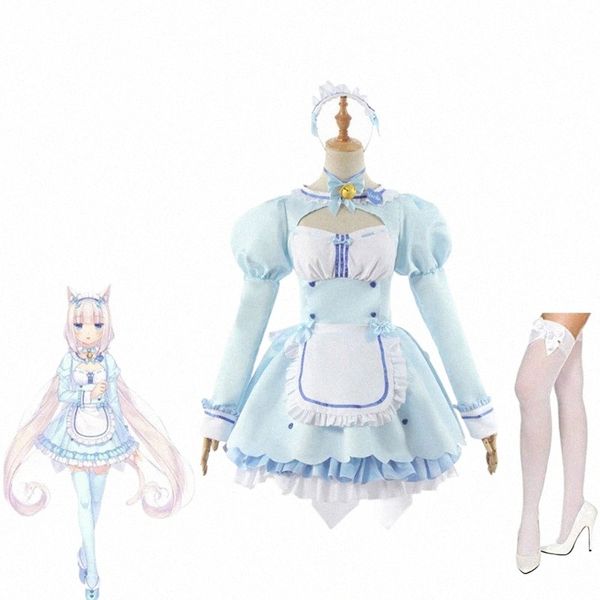 Anime Nekopara Vanilla Cosplay Parrucca Costume Cameriera Lolita Dr Blue Halen Party Show Giochi di ruolo Abiti per ragazze T4Zv #