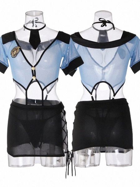 delle donne sexy del merletto Dr Lingerie erotica Cosplay sexy della polizia donna di ruolo Hot scava fuori uniforme Temptati Bed Passi Set U7H6 #